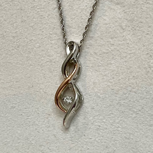 NWOT Genuine Floating Diamond, 10k Rose Gold & Sterling Silver Necklace - Picture 8 of 15